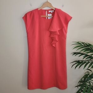 NWT Jade by Melody Tam | Coral Asymmetrical Ruffle Shift Dress Size XS